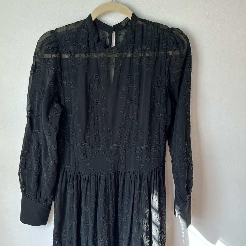 JCrew Black Eyelet Long sleeve Midi Dress